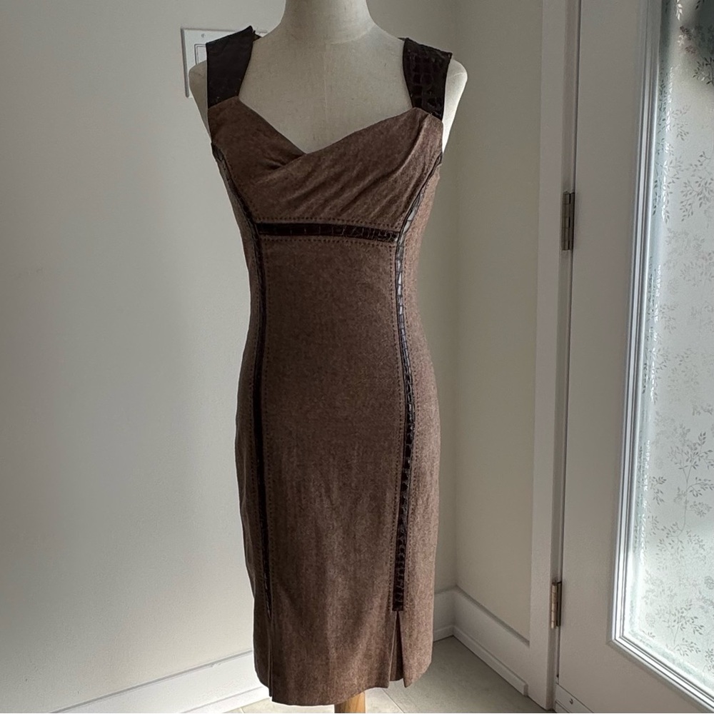 Bebe - Brown Midi Dress with Textured Straps
